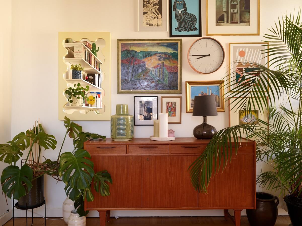 A Vintage Apartment with a Vibrant Blue Bedroom 6 midcentury cabinet