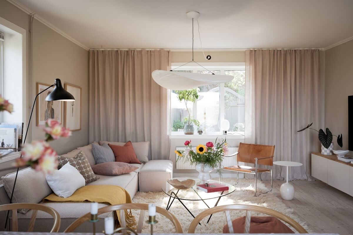 A Pink Swedish House with a Lovely Garden 1 nordic living room