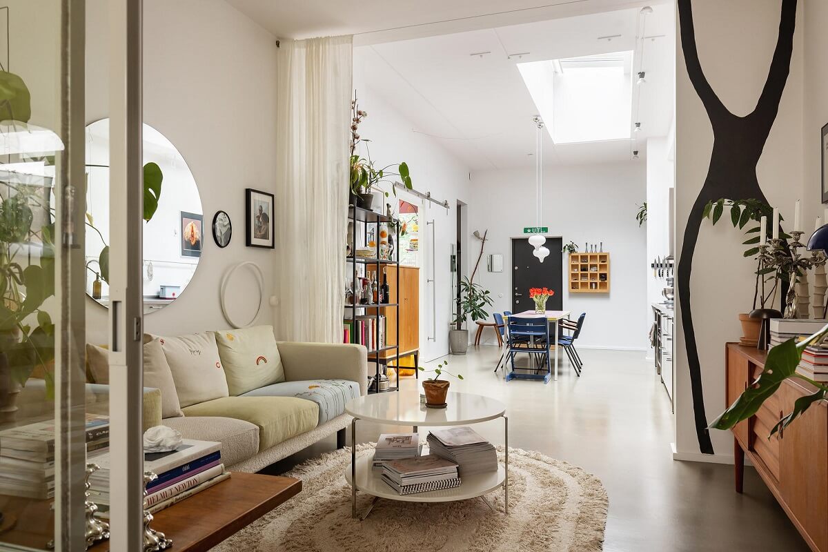 A Unique Basement Apartment in Stockholm 4 open plan living space