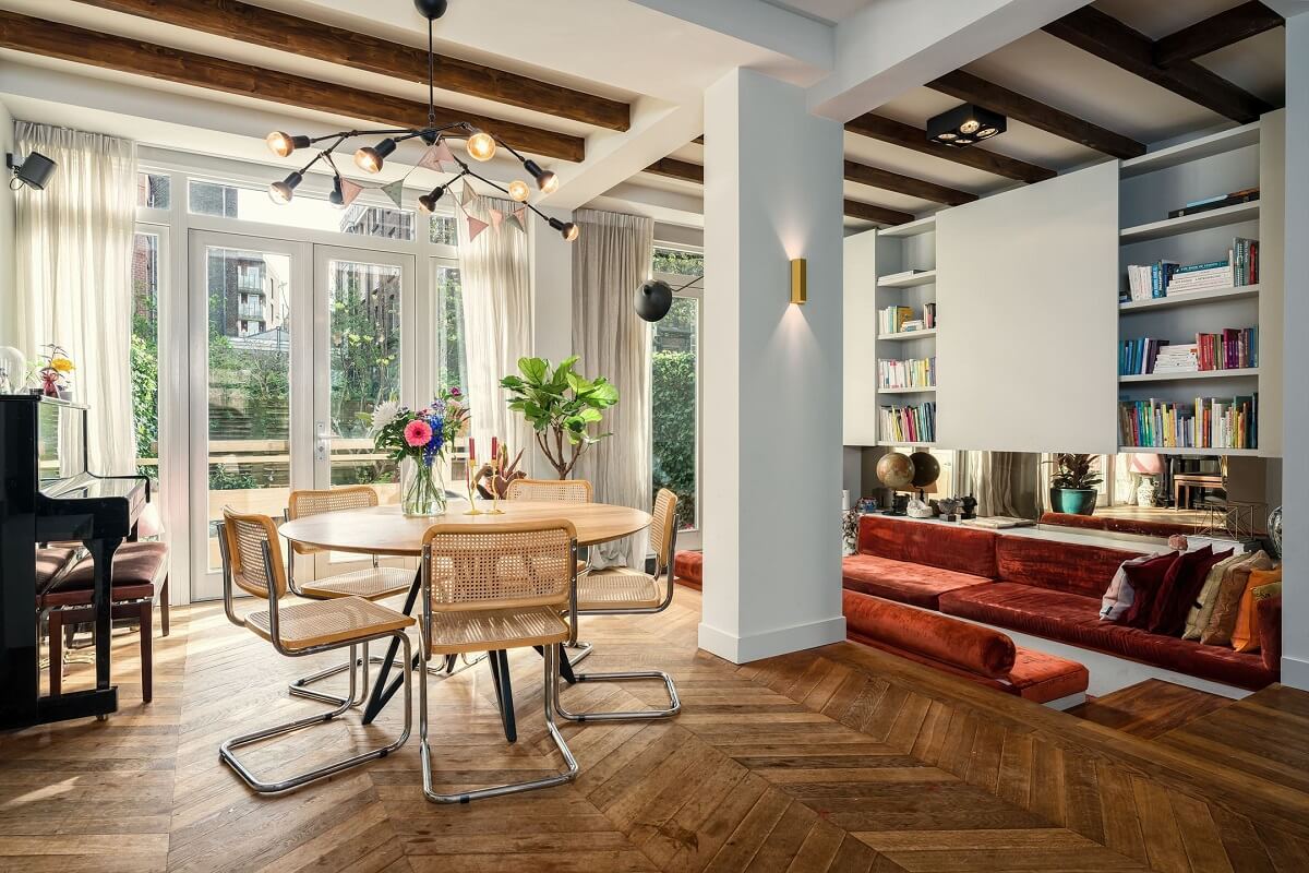 A Colorful Family Home with Open-Plan Spaces in Amsterdam 1 open plan living space with sunken sitting room