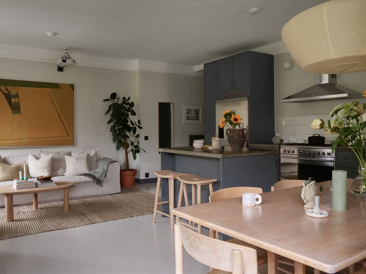 A Stunning Bathroom in a Duplex Apartment in Stockholm 1 open plan scandinavian living room