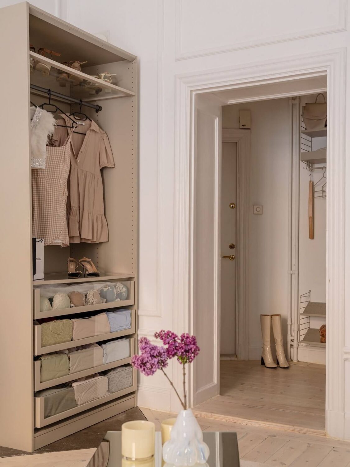 A Small, Tastefully Renovated Apartment in Stockholm 9 open wardrobe