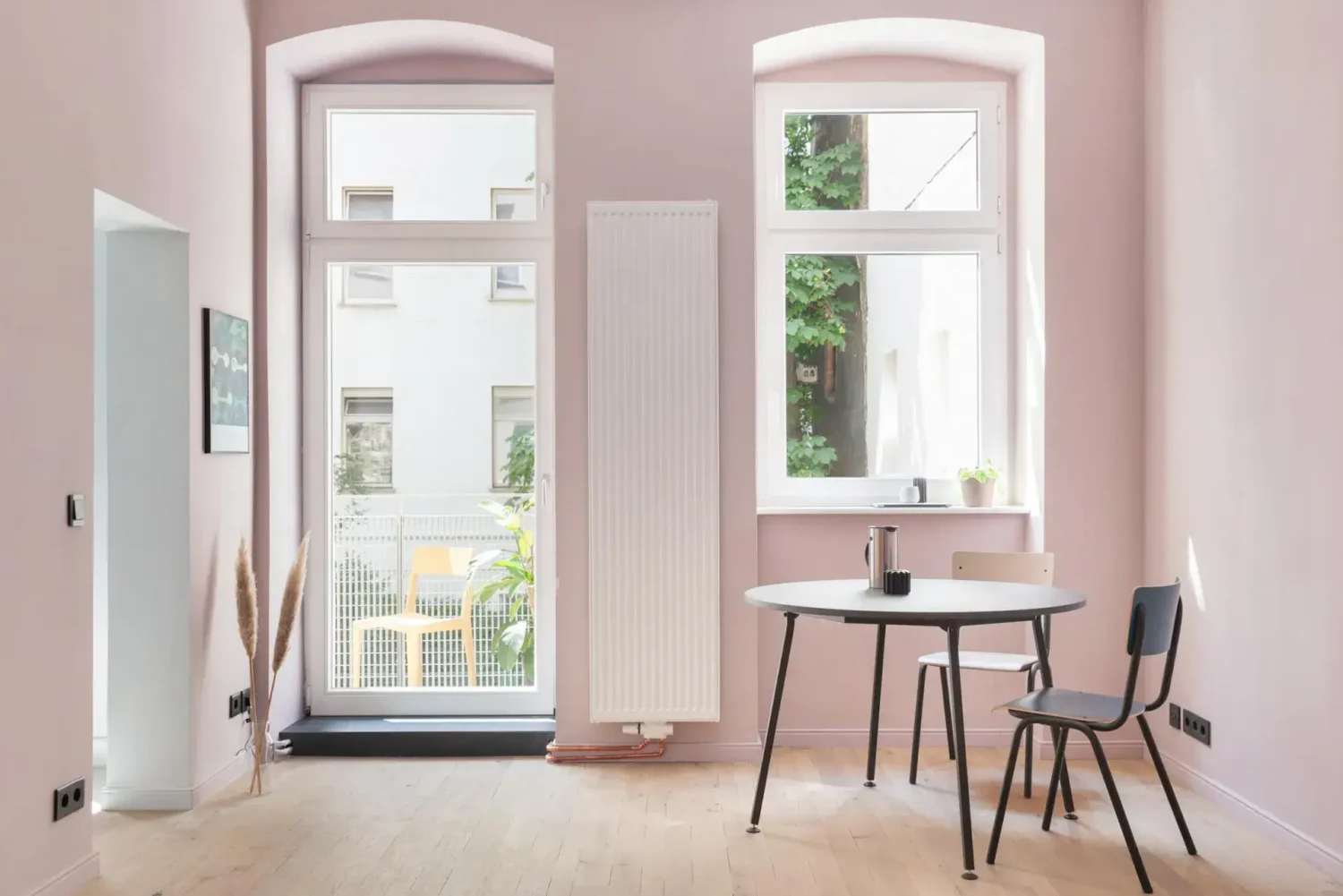 A Blue Kitchen in a Modern Design Apartment in Berlin 6 pink dining room with balcony