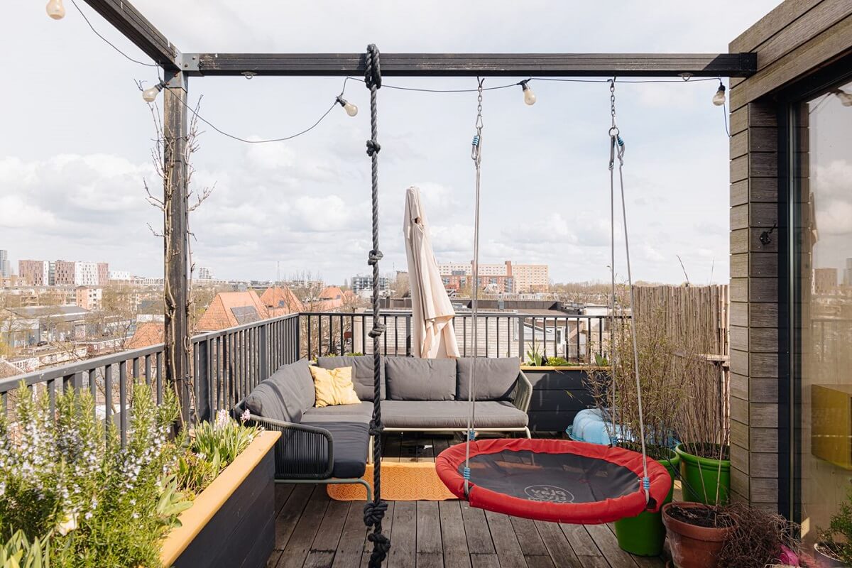 A Modern Loft-Style School Conversion in Amsterdam 27 roof terrace seating