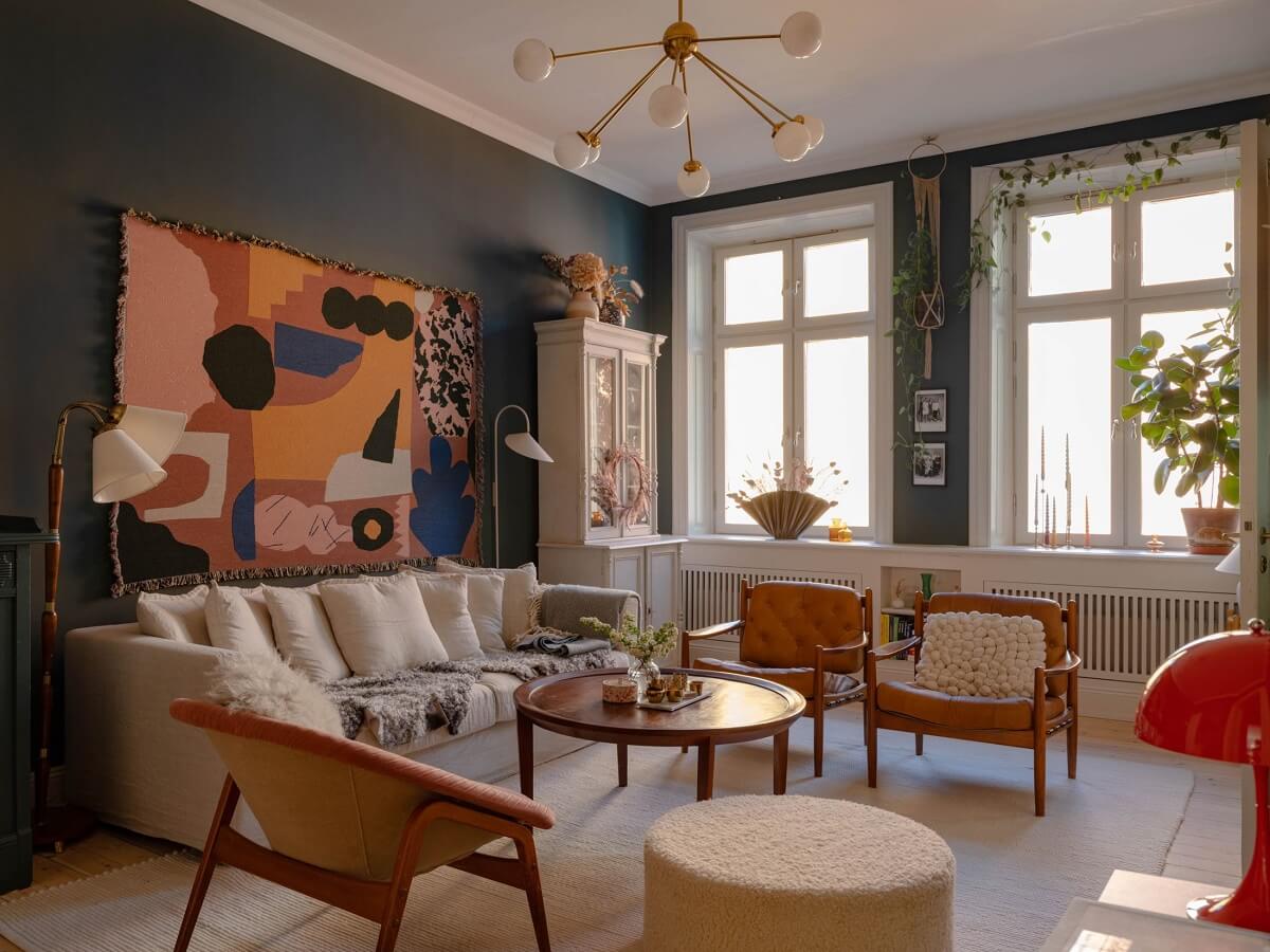 Light and Dark Tones in a Stunning Apartment 2 scandi living room dark walls