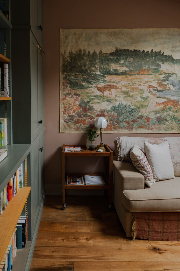 Ochre Yellow and Green Tones in a Cozy Welsh Cottage 13 sitting room pink walls nordroom