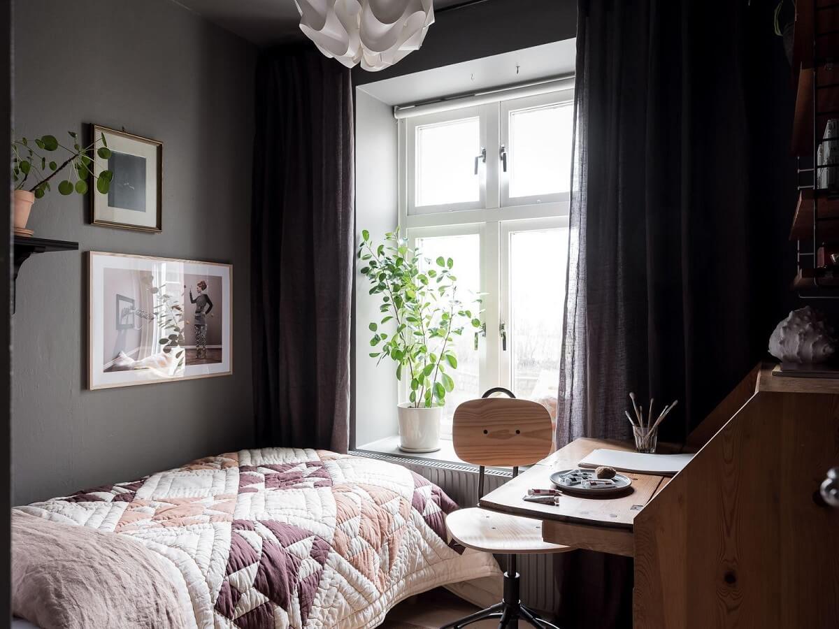 A Light Two Bedroom Apartment in Gothenburg 23 small bedroom dark gray walls nordroom