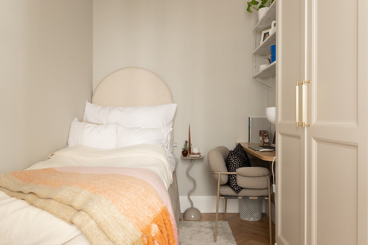 A Classic Look for a Swedish Apartment 10 tiny bedroom with desk and built in wardrobes nordroom
