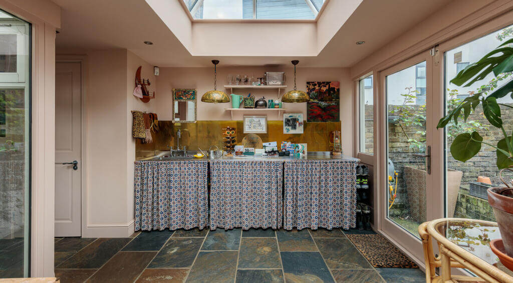 Unique Color Combinations and Design in a London Townhouse 14 utility room with flagstone floor
