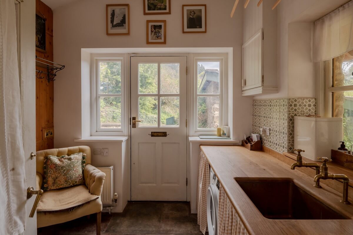 Ochre Yellow and Green Tones in a Cozy Welsh Cottage 5 utility room