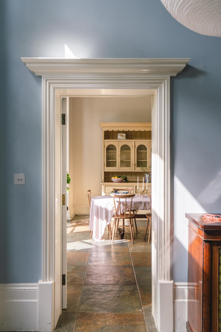 Grand Rooms and Vibrant Colors in an English Country Home 12 view into dining room