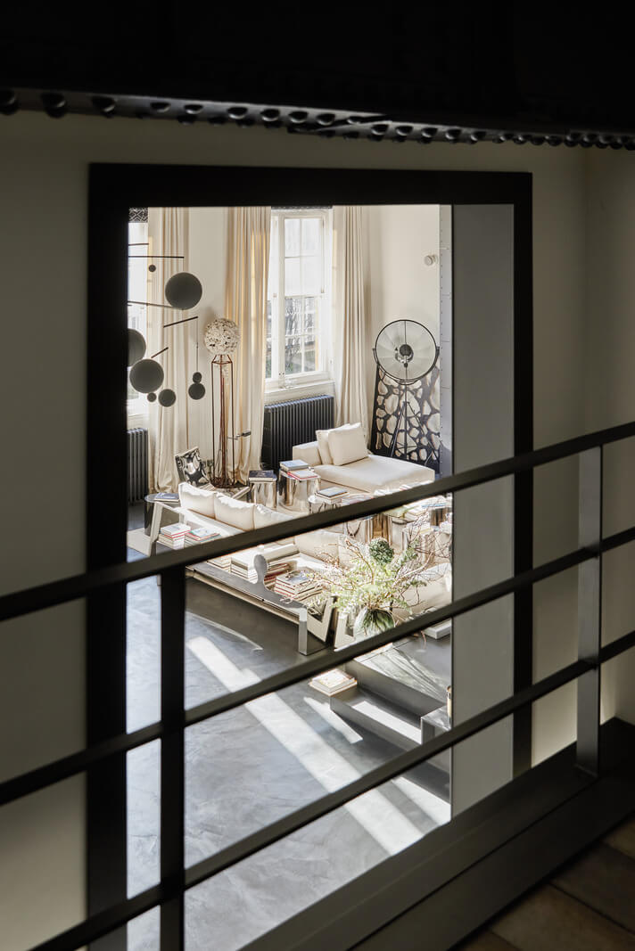 A Monochrome London Loft Filled with Art 8 view into living area monochrome loft apartment london nordroom