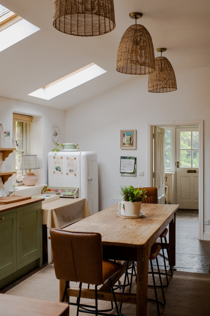 Ochre Yellow and Green Tones in a Cozy Welsh Cottage 3 wooden cottage table