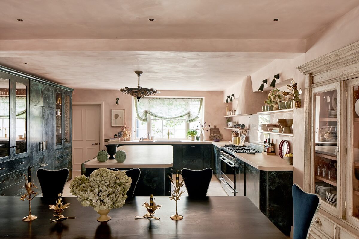 Limewash Paint and Artisan Wallpaper in a London Townhouse 21 basement kitchen dining room