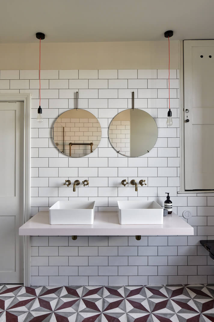 A Georgian Townhouse with a Modern Concrete Extension 28 bathroom white subway tiles floating sink