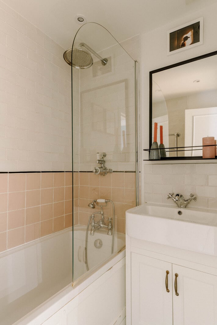 A Charming Apartment in a Victorian Villa 16 bathroom with pink tiles A Charming Apartment in a Victorian Villa