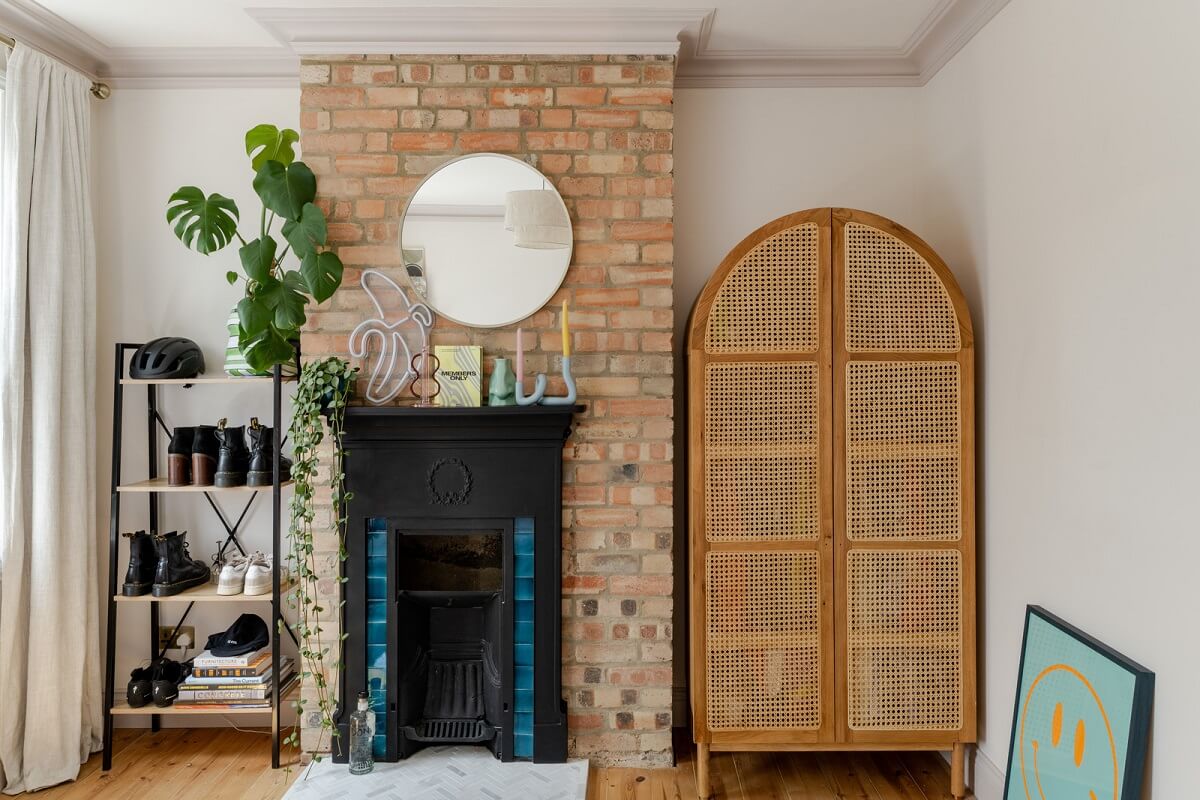 A London Terraced House with a Modern Kitchen Extension 12 bedroom brick wall fireplace