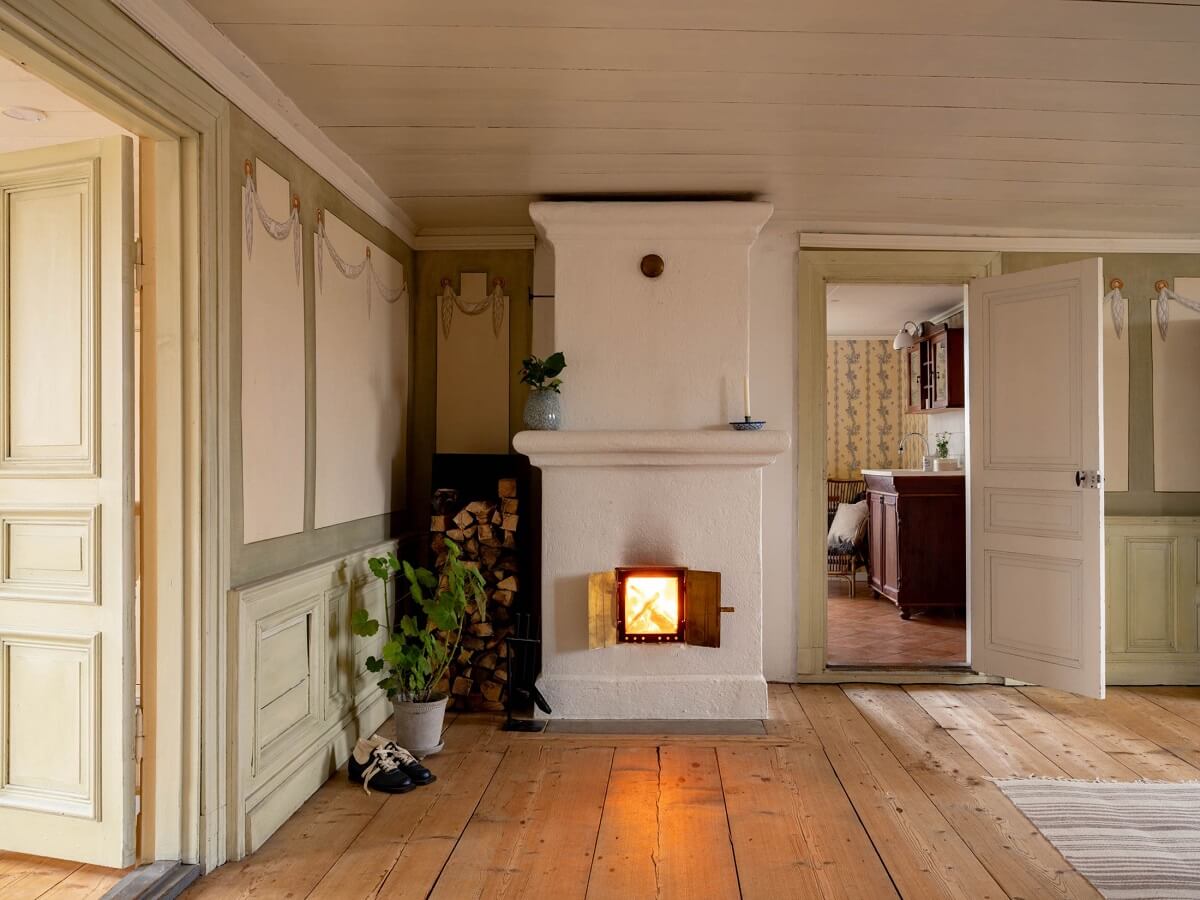Original Character and Grand Rooms in a Swedish Country House 26 bedroom fireplace