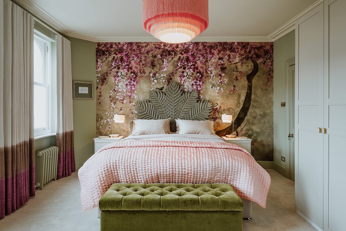 Colorful Interiors and Wallpapers in a Victorian House 10 bedroom with floral mural