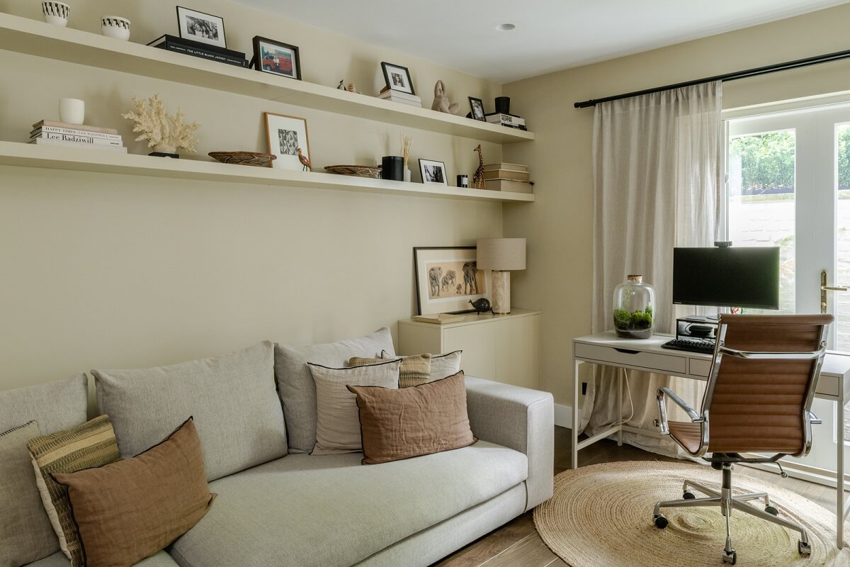 A Green Living Room in a London Maisonette 14 beige home office