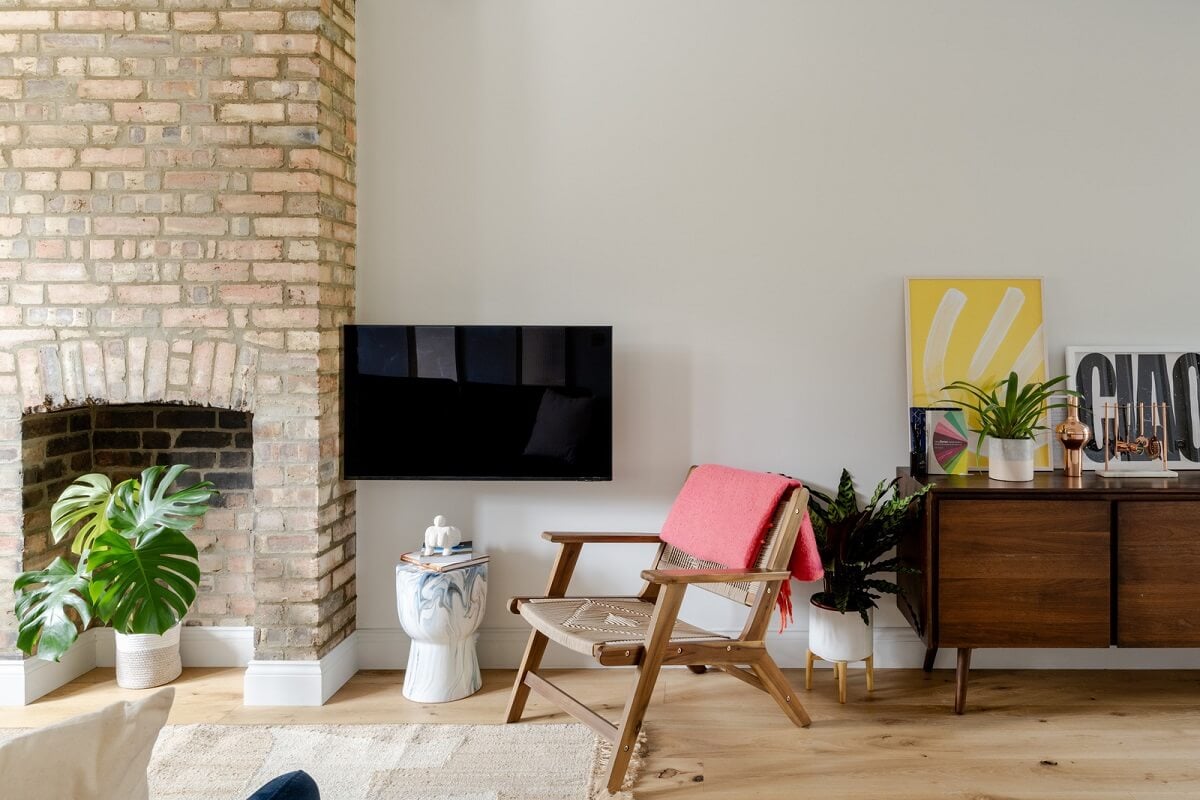 A London Terraced House with a Modern Kitchen Extension 2 brick fireplace living room
