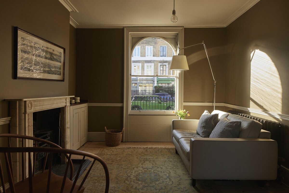 A Georgian Townhouse with a Modern Concrete Extension 2 brown living room fireplace