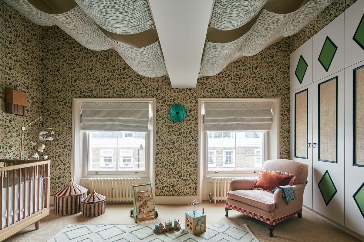 Limewash Paint and Artisan Wallpaper in a London Townhouse 40 children nursery wallpaper canopy nordroom