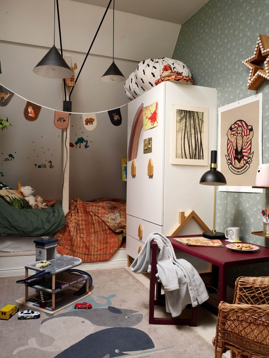 A Cozy Attic Apartment is a Charming Family Home 24 children room slanted ceiling desk