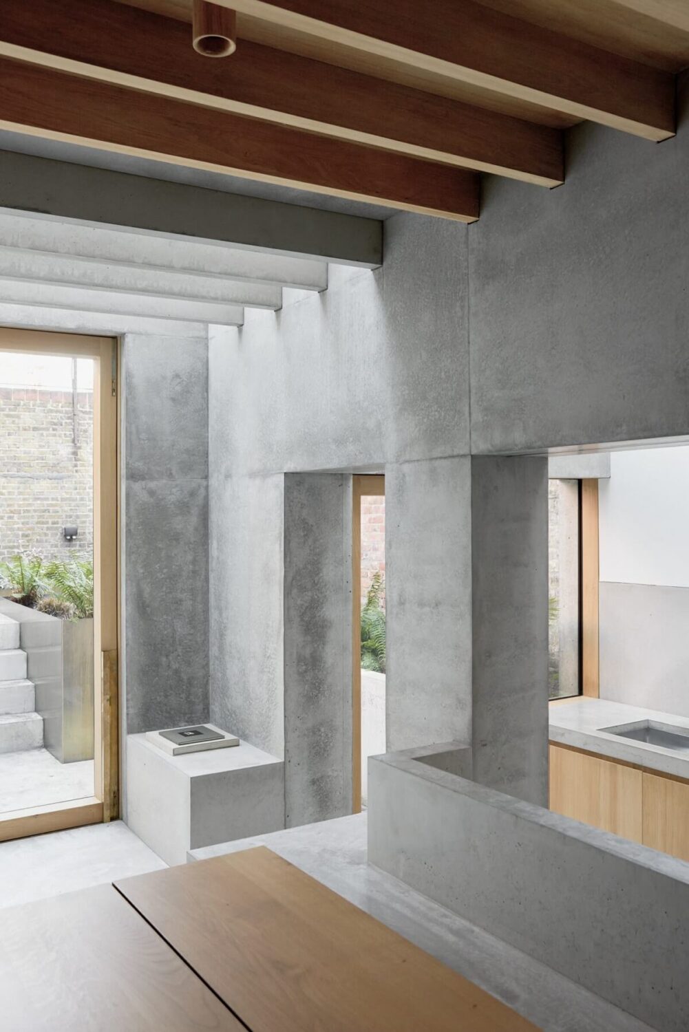 A Georgian Townhouse with a Modern Concrete Extension 10 concrete extension wooden ceiling