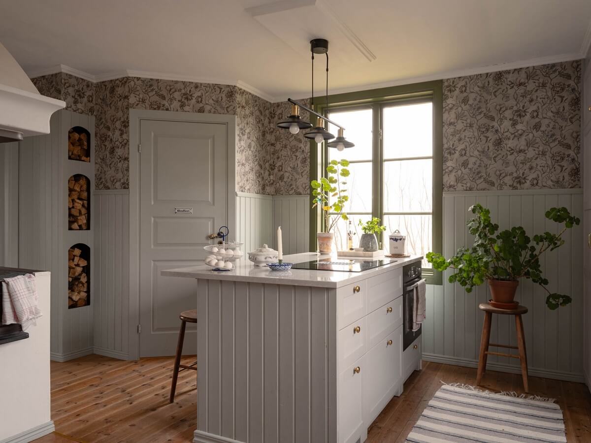 Original Character and Grand Rooms in a Swedish Country House 11 country house kitchen wallpaper