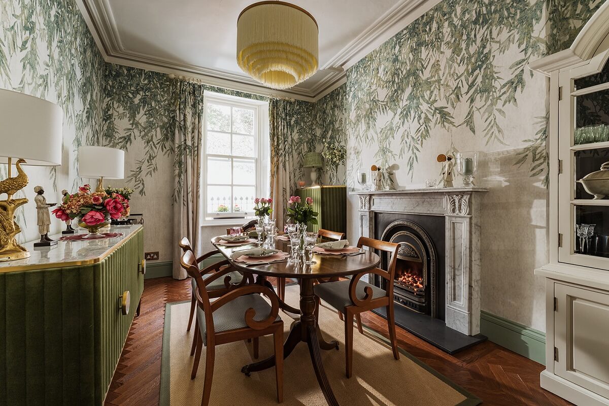 Best of 2024: Dining Rooms 9 dining room with wall murals and fireplace