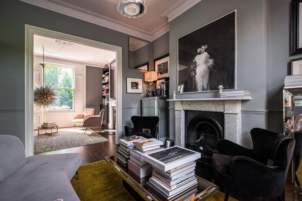 Moody Gray Tones and Period Details in a Victorian Townhouse 4 double gray living room