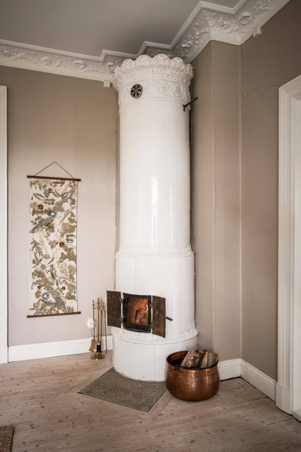 Original Charm in a Light Green Swedish Country House 5 fireplace