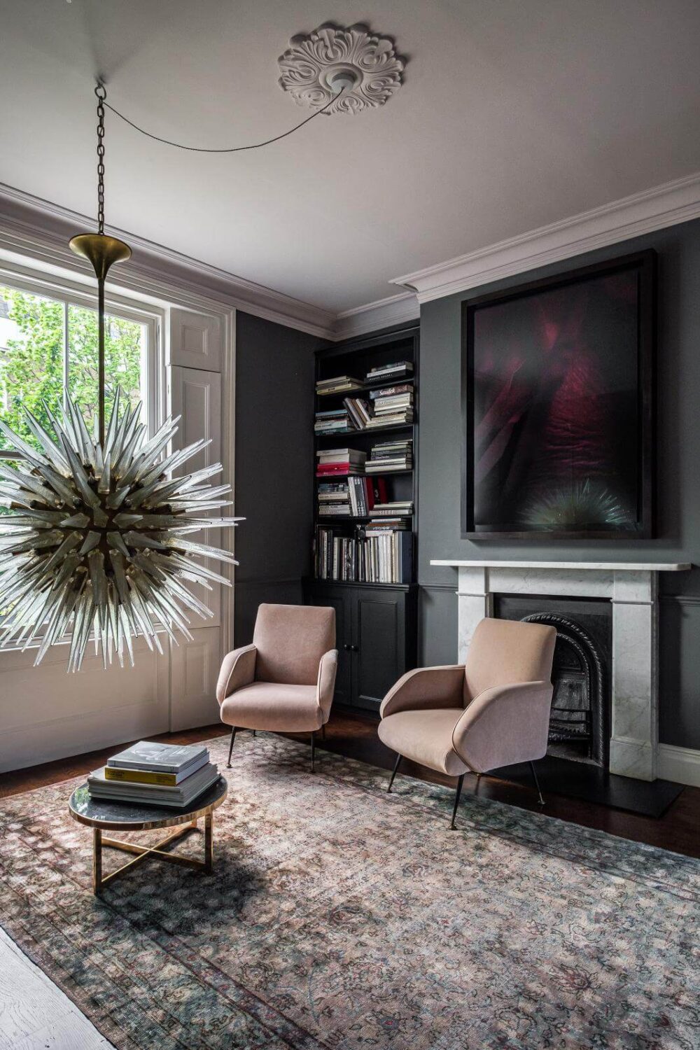 Moody Gray Tones and Period Details in a Victorian Townhouse 7 fireplace gray sitting room
