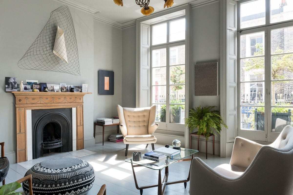 Heritage Colors and Original Details in a London Townhouse 1 gray sitting room