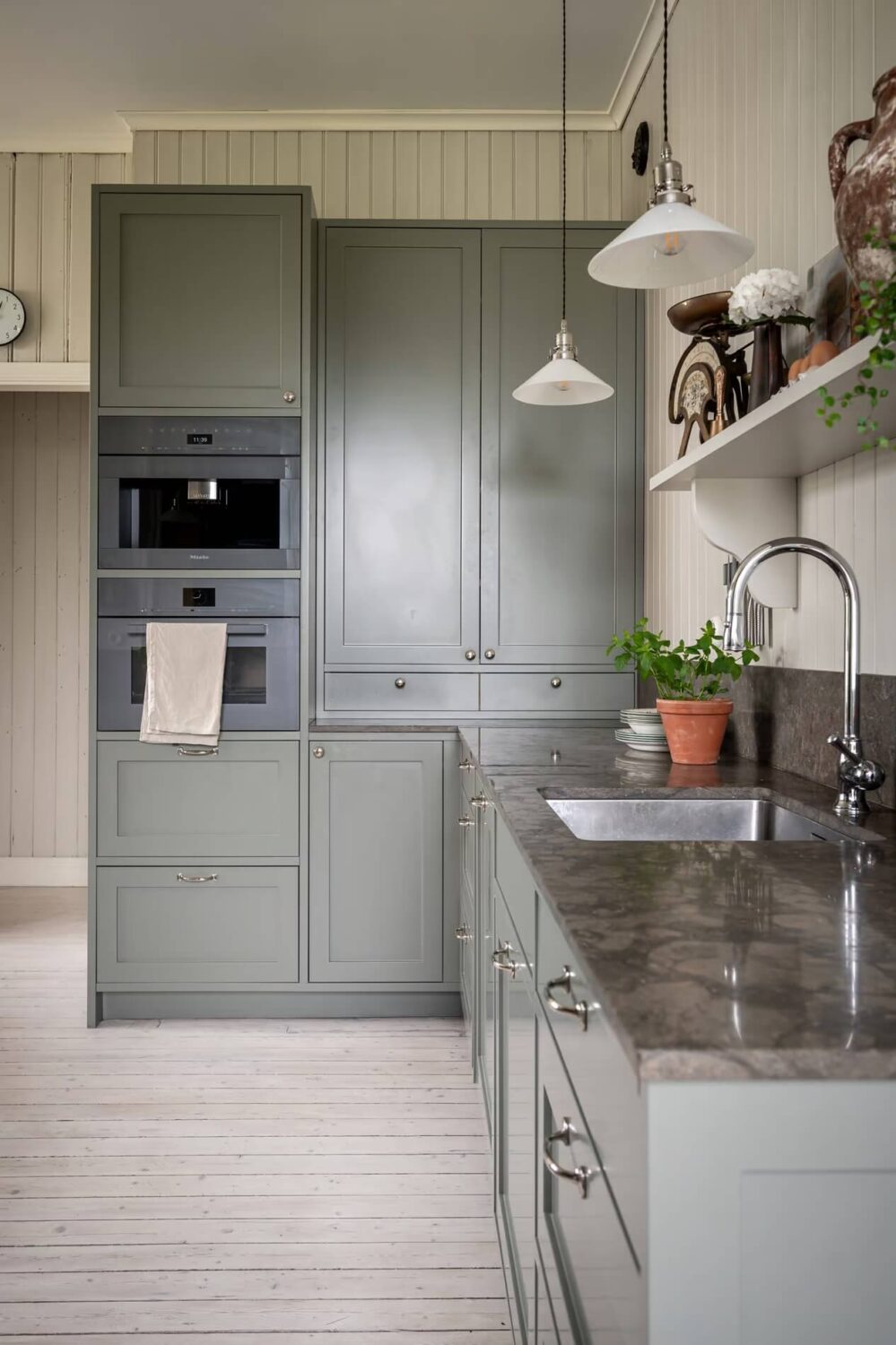 Original Charm in a Light Green Swedish Country House 10 green country kitchen