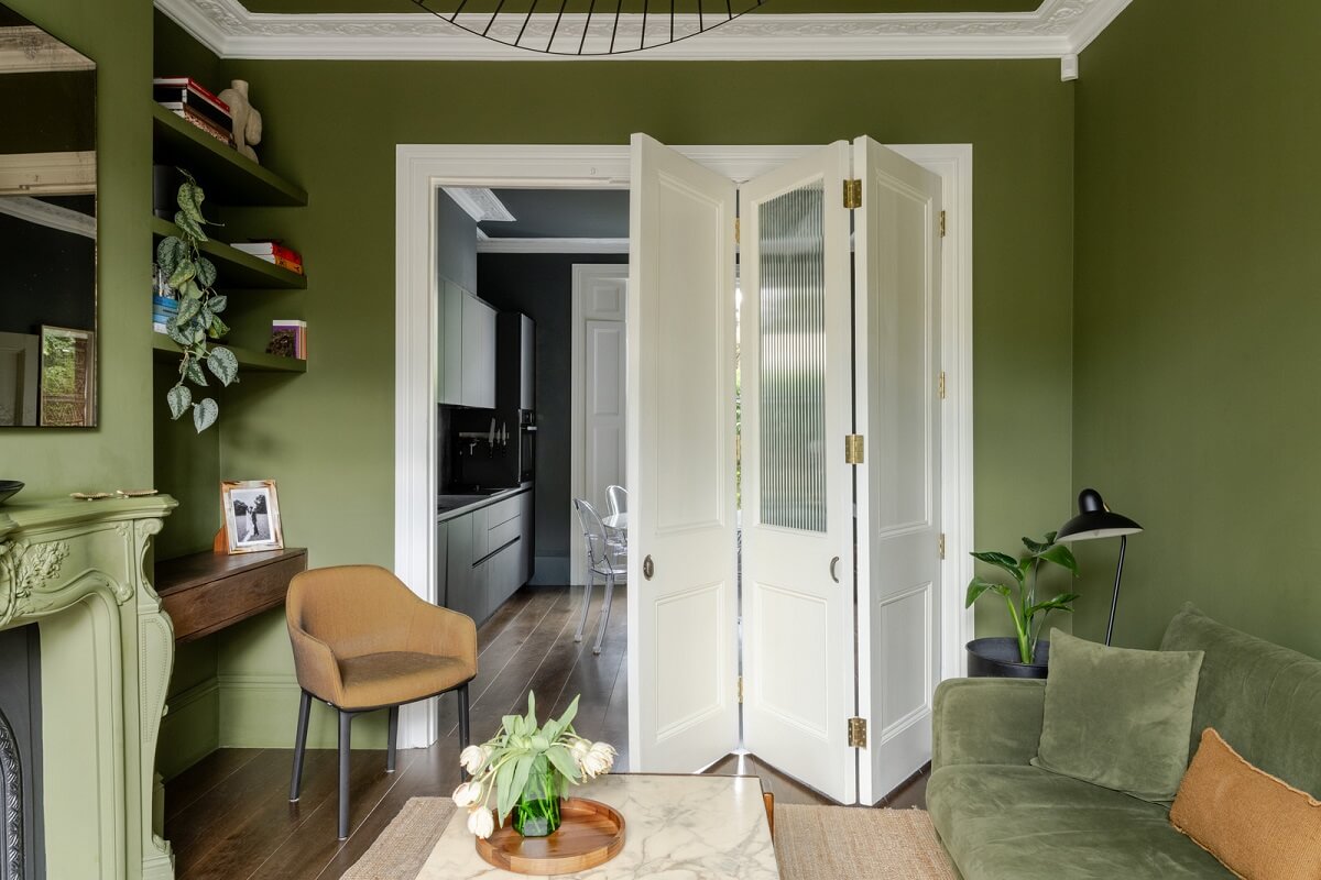 A Green Living Room in a London Maisonette 5 green living room with bifolding doors