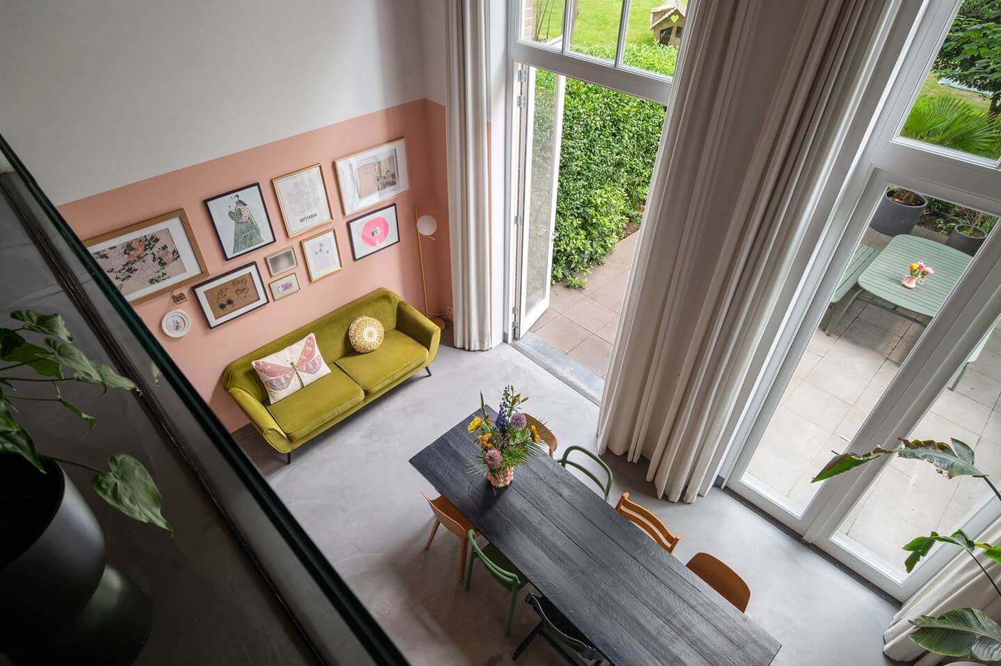 Loft Spaces in a Former School Conversion in Rotterdam 1 half painted pink wall