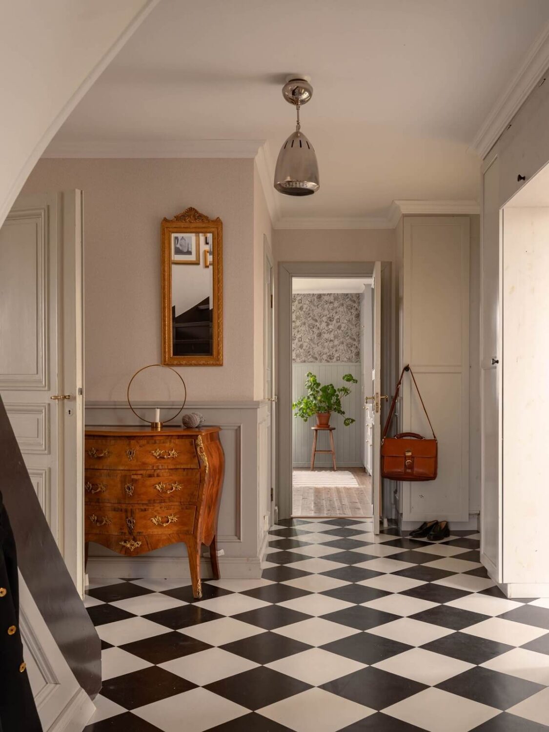Original Character and Grand Rooms in a Swedish Country House 14 hallway checkerboard tiles