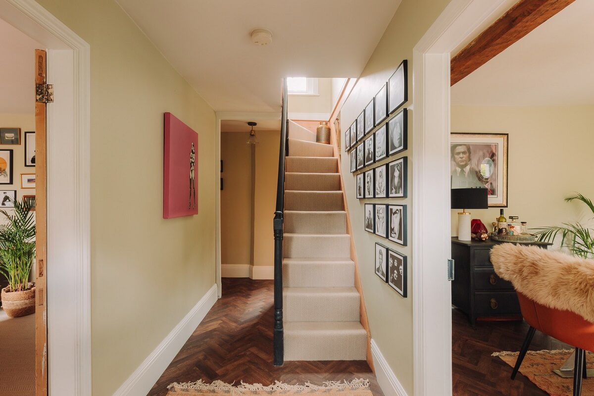 Colorful Rooms in an Elegant Georgian Home in England 8 hallway with herringbone parquet floor