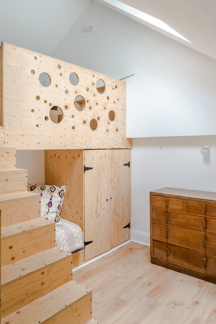 A London Home with an Oak-Framed Glazed Extension 15 kids bedroom wooden bunk bed