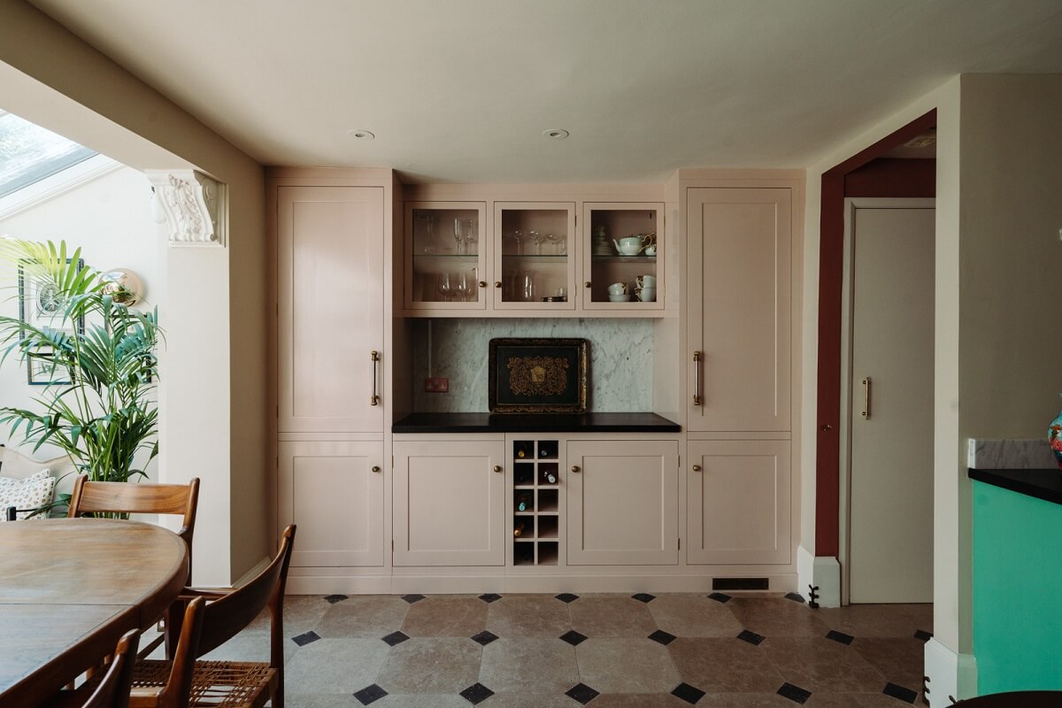 Rich Colors and Patterns in a London Townhouse 7 kitchen with dining room