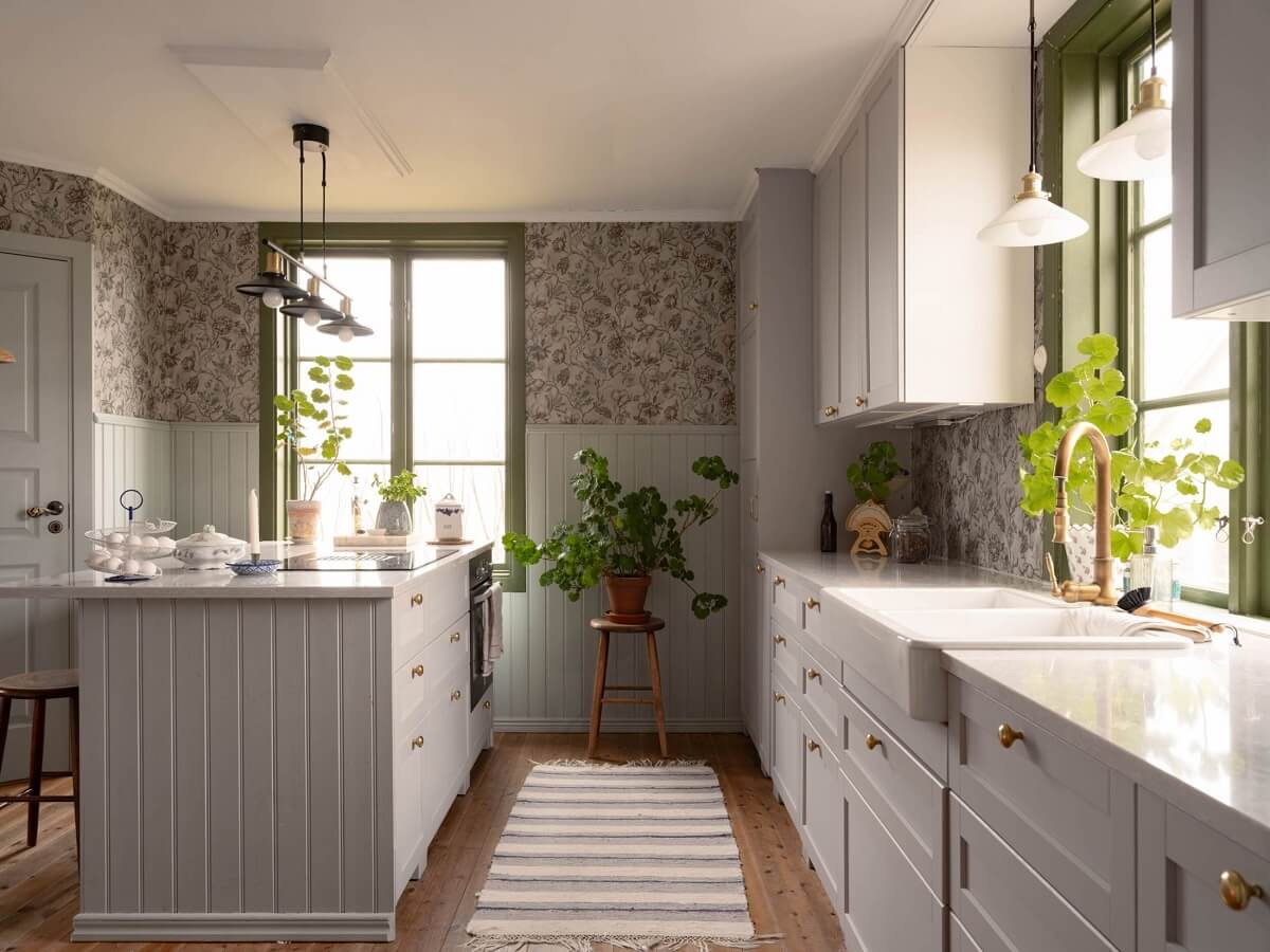 Original Character and Grand Rooms in a Swedish Country House 9 kitchen with wallpaper
