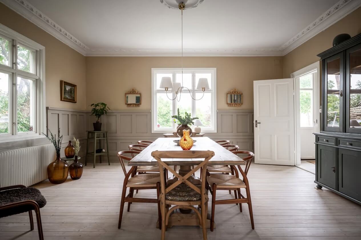 Original Charm in a Light Green Swedish Country House 7 large dining room