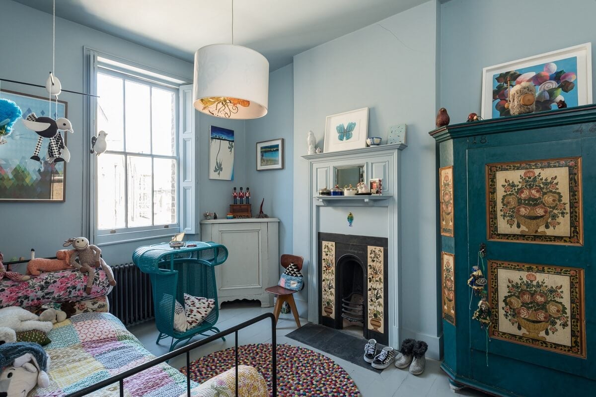 Heritage Colors and Original Details in a London Townhouse 24 light blue childrens bedroom