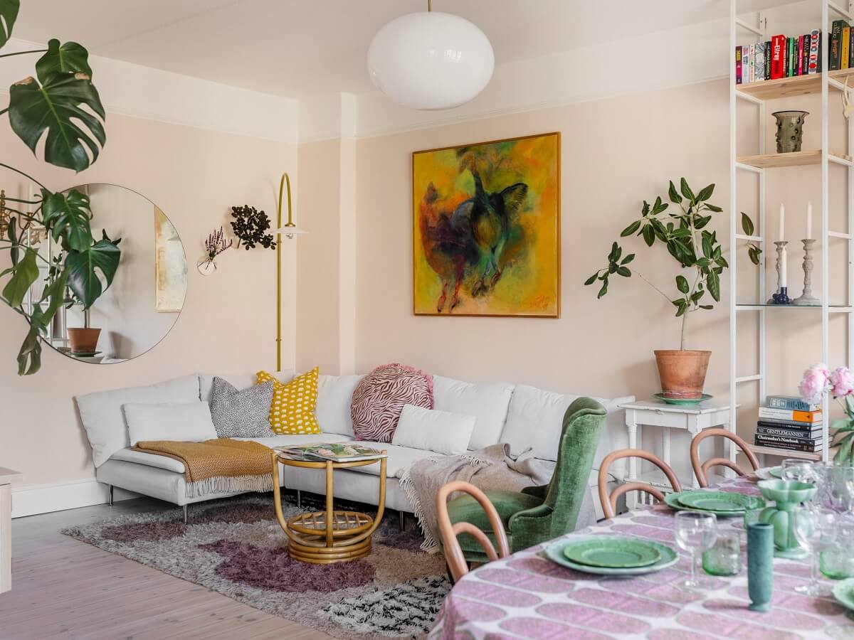 A Light Atmosphere and Wallpapers in a Swedish Apartment 2 light colored living room