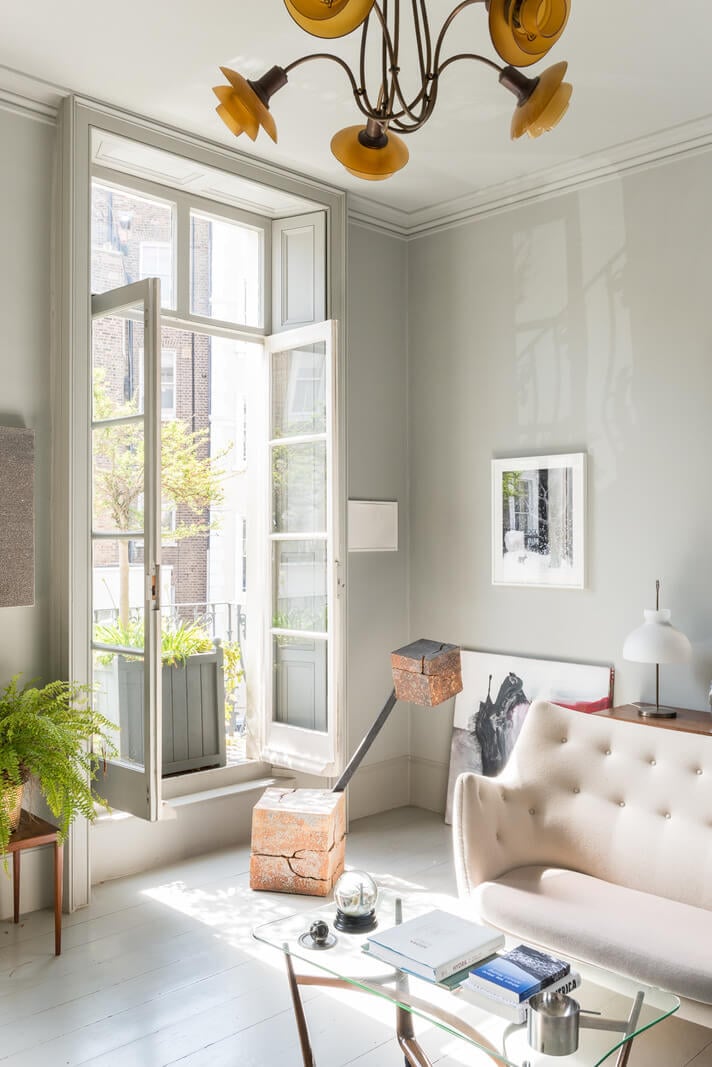 Heritage Colors and Original Details in a London Townhouse 4 light gray living room