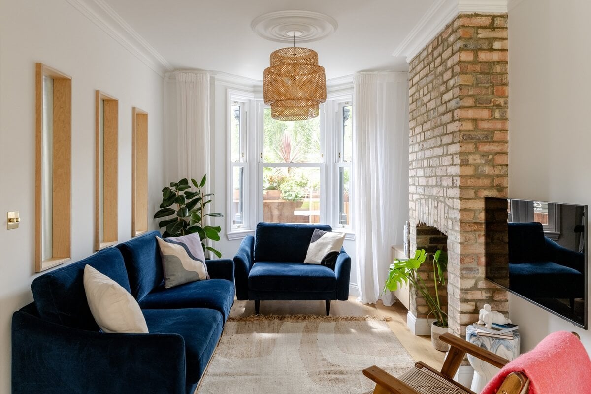 A London Terraced House with a Modern Kitchen Extension 1 living room brick fireplace