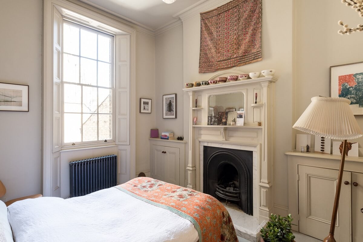 Heritage Colors and Original Details in a London Townhouse 25 living room with fireplace