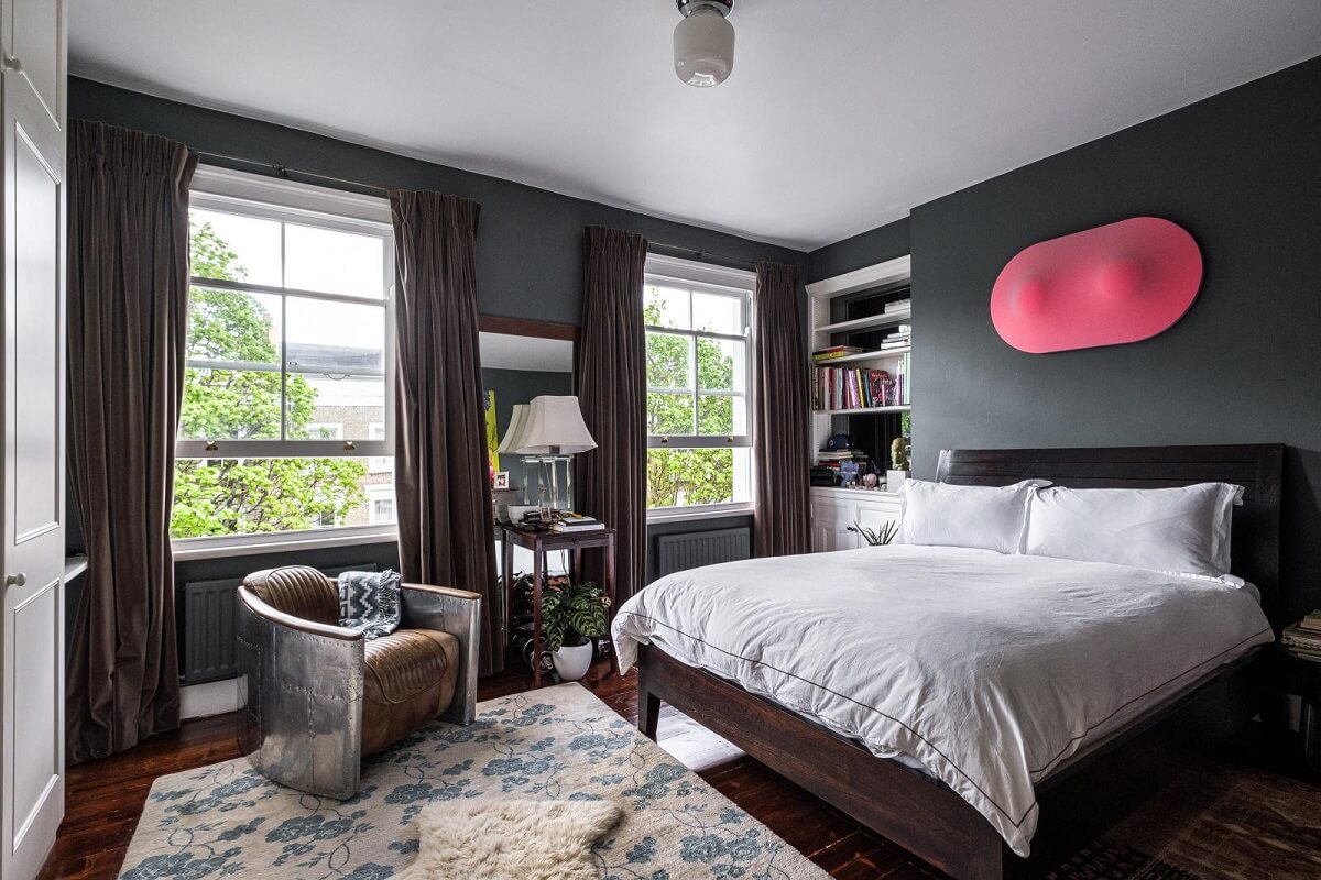 Moody Gray Tones and Period Details in a Victorian Townhouse 14 moody bedroom